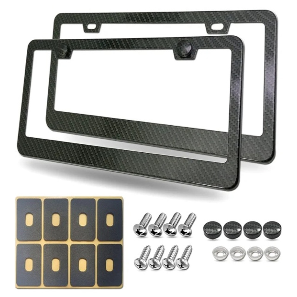 Carbon Fiber License Plate Frame 2pc Set with Mounting Hardware